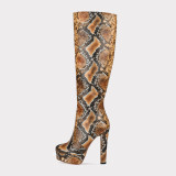 Arden Furtado Fashion Women's Shoes round Toe chunky Heels Elegant Women's Boots platform snakeskin knee high Boots 44 45