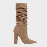 Arden Furtado 2020 Fashion Women's Shoes Mature Pointed Toe chunky Heels  Matte Elegant Women's Boots  knee high Boots 44 45