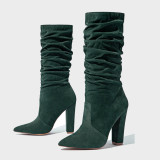 Arden Furtado 2020 Fashion Women's Shoes Mature Pointed Toe chunky Heels  Matte Elegant Women's Boots  knee high Boots 44 45