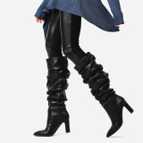 Arden Furtado 2020 Fashion Women's Shoes chunky Heels Elegant Women's Boots Yellow Slip on knee high Boots 44 45