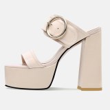 Arden Furtado 2020 Summer Fashion Women's Shoes  Mules Sexy Elegant Buckle pure color green apricot Slippers 42 43