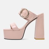 Arden Furtado 2020 Summer Fashion Women's Shoes  Mules Sexy Elegant Buckle pure color green apricot Slippers 42 43