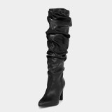 Arden Furtado 2020 Fashion Women's Shoes chunky Heels Elegant Women's Boots Yellow Slip on knee high Boots 44 45
