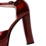 Arden Furtado Summer Fashion Women's Shoes Buckle square toe Burgundy Chunky Heels Sexy Elegant Pumps Party Shoes size 40