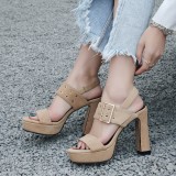 Arden Furtado summer sandals women's shoes chunky heels pure color  Waterproof elegant Buckle fashion party shoes Narrow Band