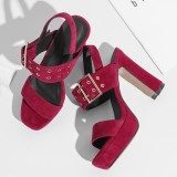 Arden Furtado summer sandals women's shoes chunky heels pure color  Waterproof elegant Buckle fashion party shoes Narrow Band