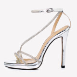 Arden Furtado Summer Fashion Women's Shoes Sexy Serpentine Silver Crystal Rhinestone Elegant Buckle strap Narrow Band Sandals