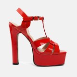 Arden Furtado summer sandals women's shoes chunky heels pure color red white Waterproof elegant Buckle fashion party shoes 33 40