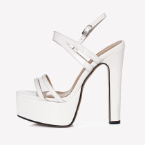 Arden Furtado Summer Fashion Women's Shoes Pointed Toe Chunky Heels white Sexy Platform Narrow Band Elegant Buckle strap Sandals