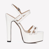 Arden Furtado Summer Fashion Women's Shoes Pointed Toe Chunky Heels white Sexy Platform Narrow Band Elegant Buckle strap Sandals