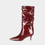 Arden Furtado 2020 Fashion Women's Shoes Elegant pure color red Women's Boots Slip-on Knee High Boots 44 45