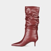 Arden Furtado 2020 Fashion Women's Shoes Elegant pure color red white Women's Boots Slip-on Knee High Boots 44 45