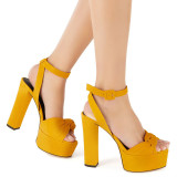 Arden Furtado Summer Fashion Women's Shoes Chunky Heels Sexy Elegant Pure Color velvet Sandals Buckle platform Party Shoes