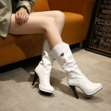 Arden Furtado Fashion  Autumn Winter Strange style heels Pointed Toe Women's boots Knee high boots white Fashion  Booties 46 47