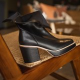 Arden Furtado 2020 autumn Fashion Women's Shoes chunky Heels Elegant platform Women's Boots black zipper mid calf Boots 41 42 43