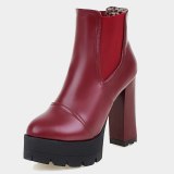 Arden Furtado 2020 Fashion Women's Shoes Elegant pure color red Women's Boots Round Toe Slip-on red Short Boots pleated 43