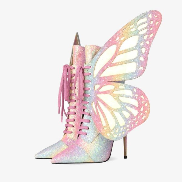 Arden Furtado 2020 Fashion Women's Shoes Elegant Women's zipper stilettos heels ankle Boots gliter cross tied wings boots 42 43