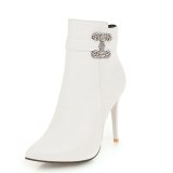 Arden Furtado Fashion Women's Shoes Winter Pointed Toe Stilettos Heels Zipper White Leather Mature Elegant Ladies Boots 43