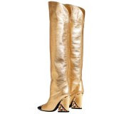 Arden Furtado 2020 Fashion Women's Shoes chunky Heels Elegant Women's Boots black zipper over the knee thigh high Boots 44 45