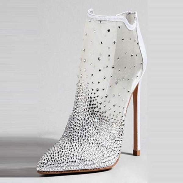 Arden Furtado Fashion Women's Shoes Elegant Women's zipper stilettos heels ankle Boots crystal wedding shoes Lace boots 45
