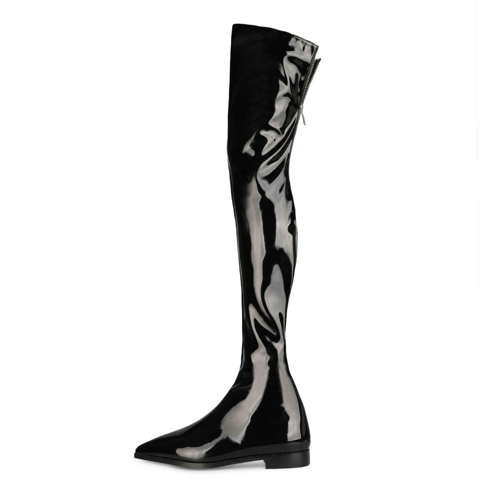 black flat stretch boots