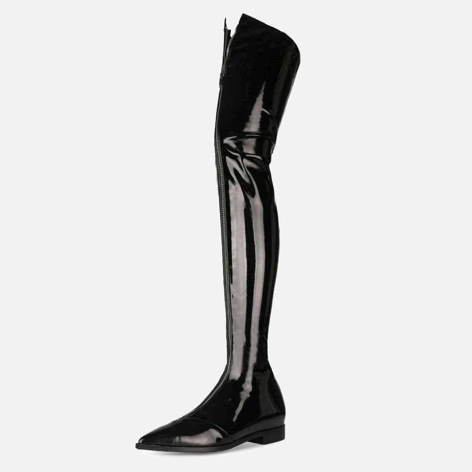 black flat stretch boots