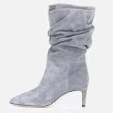 Arden Furtado Fashion Women's Shoes Elegant pure color Women's Boots Slip-on stiletto heels pleated grey Knee High Boots 42