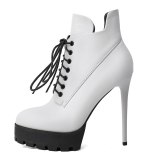 Arden Furtado 2020 autumn Fashion Women's Shoes Cross Lacing pure color Stilettos Heels white Elegant zipper ankle Boots 42 43