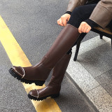 Winter Women Black Leather Boots Chunky heels High Heels Knee High boots Fashion Slip On Women Boots Shoes Woman large size 40