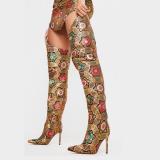 Arden Furtado 2021 Fashion Women's Shoes Winter Pointed Toe  Embroidery Stilettos Heels Over The Knee High Boots  big size 42 43