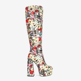 2021 autumn winter zipper party shoes Knee High Boots Mixed Colors  platform boots sexy elegant mature chunky heels boots 44 45