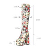 2021 autumn winter zipper party shoes Knee High Boots Mixed Colors  platform boots sexy elegant mature chunky heels boots 44 45