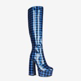 2021 autumn winter Zipper Party shoes Knee High Boots Blue Platform Boots Sexy elegant mature Chunky heels boots 44 45