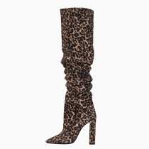 Winter Women Boots  Fashion Concise Slip on pure color Leopard Print  Office lady  Knee High Boots  Woman large size 48
