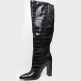 Arden Furtado 2021 fashion winter Pointed Toe black Slip on Slip on Chunky Heels Knee High Boots