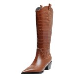 Arden Furtado winter fashion 2021 Pointed toe chunky heels Women's boots Slip-on Brown Knee high boots