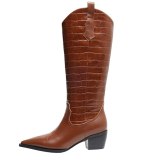 Arden Furtado winter fashion 2021 Pointed toe chunky heels Women's boots Slip-on Brown Knee high boots