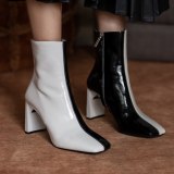 Arden Furtado 2021 Spring and Autumn fashion boots Square Head Mixed Colors Elegant Zipper Block heels Big size ankle boots 40