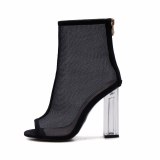 Celebrity Black See Through PVC Short Women ankle Boots Plastic Clear Boots Point Toe Block Heels Clear High Heels Top Quality