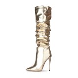 Arden Furtado 2021 winter fashion boots  Elegant Zipper Stilettos Heels  blue and gold Elegant Knee High Boots Big size  47