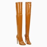 Arden Furtado winter fashion pointed toe Stilettos heels Side zipper Women's boots red apricot black PU Over the knee stretch boots