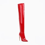Arden Furtado winter fashion pointed toe Stilettos heels Side zipper Women's boots red apricot black PU Over the knee stretch boots