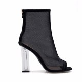 Celebrity Black See Through PVC Short Women ankle Boots Plastic Clear Boots Point Toe Block Heels Clear High Heels Top Quality