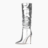 Arden Furtado 2021 winter fashion boots  Elegant Zipper Stilettos Heels  blue and gold Elegant Knee High Boots Big size  47