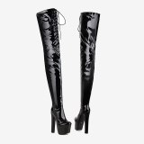 Arden Furtado 2020 winter The new fashion Cross tied Side zipper Women's boots black Coarse with high heels Over the knee boots