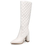 Arden Furtado 2020 Fashion Women's Shoes Pointed Toe  sexy White Block heels Zipper Elegant Women's Boots thigh High Boots 43 45