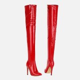 Arden Furtado 2021 Fashion Pointed toe Stiletto heels zipper boots Female boots red Over the knee boots Stretch Pants boots 45