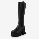 Arden Furtado Autumn and winter Fashion Square head zipper Women's boots black Platform wedges heels round toe Knee high boots