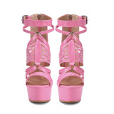 Arden Furtado Summer fashion wedge A word strap Women's shoes Sexy pink Before and after the bind Sandals   46 47 new