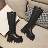 Arden Furtado Autumn and winter Fashion Square head zipper Women's boots black Platform wedges heels round toe Knee high boots